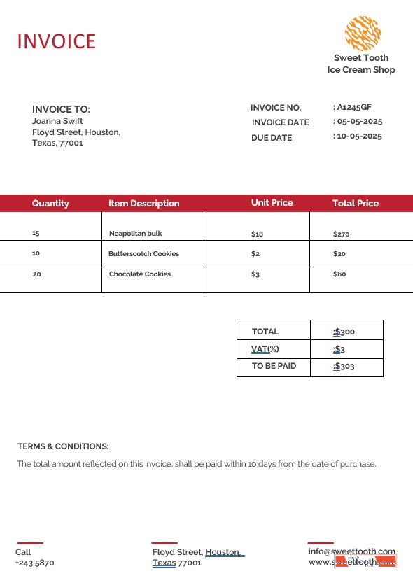 Ice Cream Invoice Template PSD template